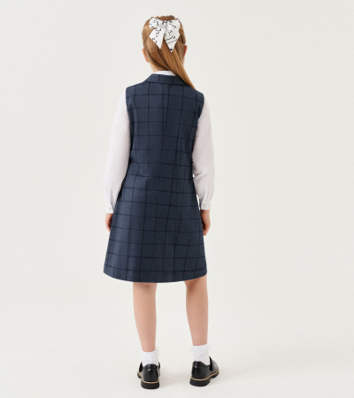 Стильный двубортный сарафан в клетку с подкладкой Panda Kids ПА-334880 синий - фото 2