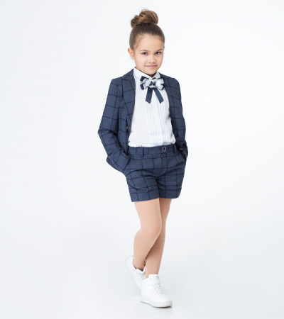 Классические клетчатые шорты с карманами и регуляторами Panda Kids ПА-334960 синий - фото 3