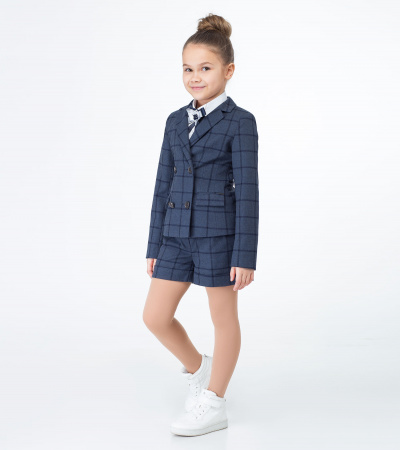 Классические клетчатые шорты с карманами и регуляторами Panda Kids ПА-334960 синий - фото 1