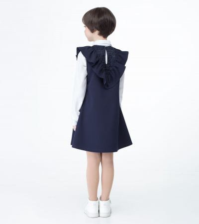 Круглогодичный сарафан с кружевными вставками и рюшей Panda Kids ПА-335980 синий - фото 2