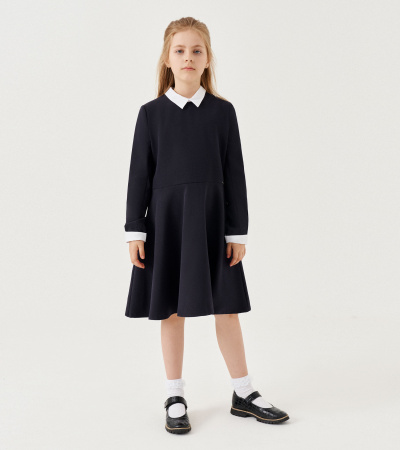 Круглогодичное платье с отрезной талией и съемными манжетами Panda Kids ПА-336080 синий - фото 1