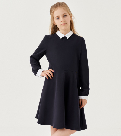 Круглогодичное платье с отрезной талией и съемными манжетами Panda Kids ПА-336080 синий - фото 5