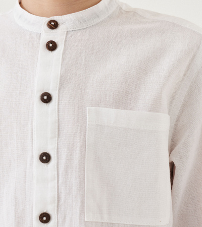 Хлопковая сорочка с накладным карманом и разрезами рукавов Panda Kids ПА-354240 белый - фото 3