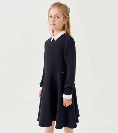 Круглогодичное платье с отрезной талией и съемными манжетами Panda Kids ПА-336080 синий - фото 2