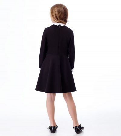 Платье с довязом, длинное с рукавами и воротником Panda Kids ПА-336080 черный - фото 2