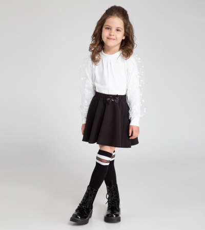 Джемпер из трикотажного хлопкового полотна с сетчатым рукавом Panda Kids ПА-354340 белый - фото 1