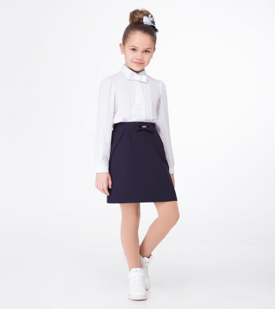 Блузка с защипами и бантом на горловине из сорочечной ткани Panda Kids ПА-336140 белый - фото 2