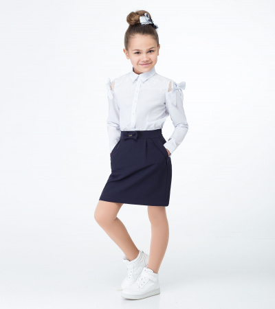 Круглогодичная блузка с кружевами и кокетками Panda Kids ПА-336540 белый - фото 1