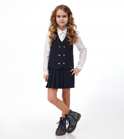 Жилет из поливискозной ткани с рисунком в клетку Panda Kids ПА-341537 синий - фото 1