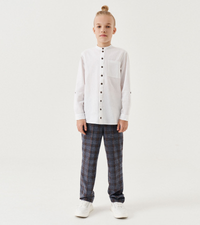 Хлопковая сорочка с накладным карманом и разрезами рукавов Panda Kids ПА-354240 белый - фото 6