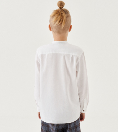 Хлопковая сорочка с накладным карманом и разрезами рукавов Panda Kids ПА-354240 белый - фото 10