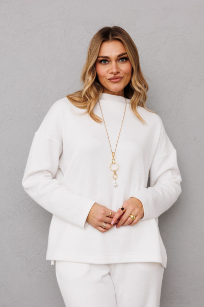 Демисезонный молочный джемпер с свободным силуэтом и разрезами AVRIL 1039 айвори - фото 6