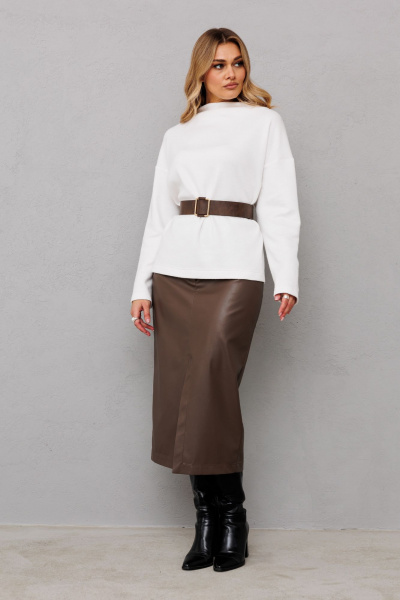 Демисезонный молочный джемпер с свободным силуэтом и разрезами AVRIL 1039 айвори - фото 5