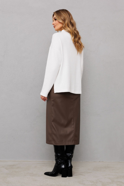 Демисезонный молочный джемпер с свободным силуэтом и разрезами AVRIL 1039 айвори - фото 2