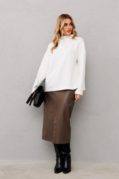 Демисезонный молочный джемпер с свободным силуэтом и разрезами AVRIL 1039 айвори - фото 1