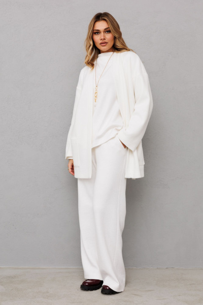 Трёхпредметный комплект из трикотажа: джемпер, брюки и кардиган AVRIL 3007 айвори - фото 4