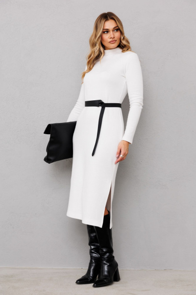 Миди-платье из трикотажа с поясом из искусственной кожи AVRIL 1054 айвори - фото 1