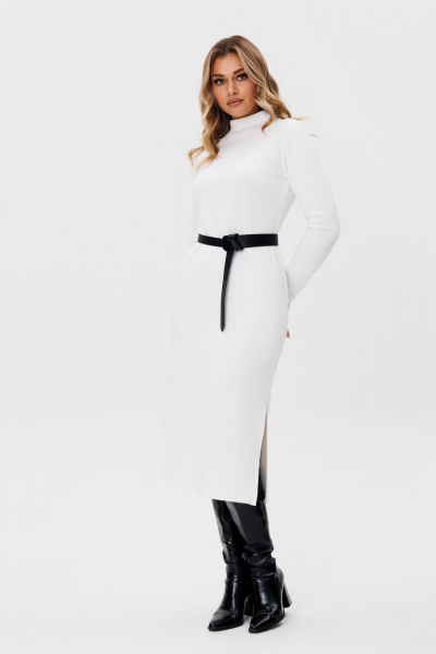 Миди-платье из трикотажа с поясом из искусственной кожи AVRIL 1054 айвори - фото 3