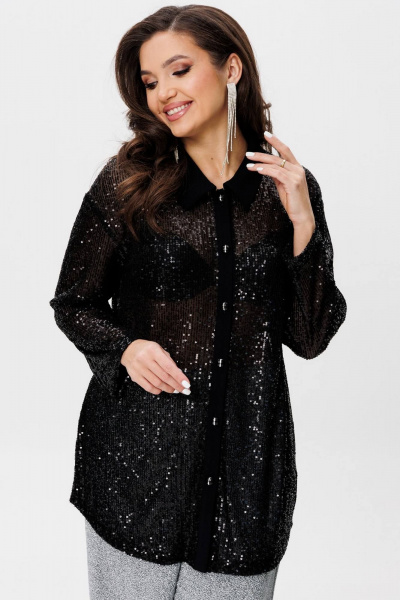 Черная пайеточная блуза свободного силуэта для нарядных мероприятий INVITE 1063 - фото 9