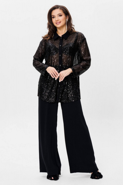 Черная пайеточная блуза свободного силуэта для нарядных мероприятий INVITE 1063 - фото 8