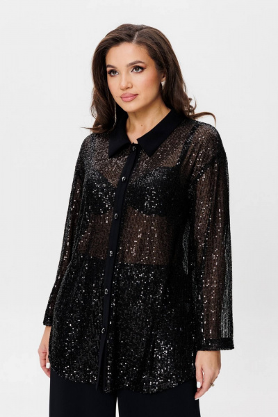 Черная пайеточная блуза свободного силуэта для нарядных мероприятий INVITE 1063 - фото 7