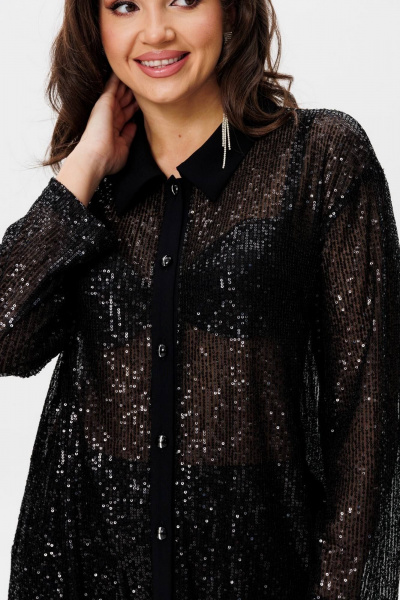 Черная пайеточная блуза свободного силуэта для нарядных мероприятий INVITE 1063 - фото 5