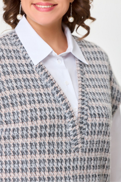 Блуза из текстиля длиной 73 см на каждый день DaLi 7008 серая_с_ белым - фото 3