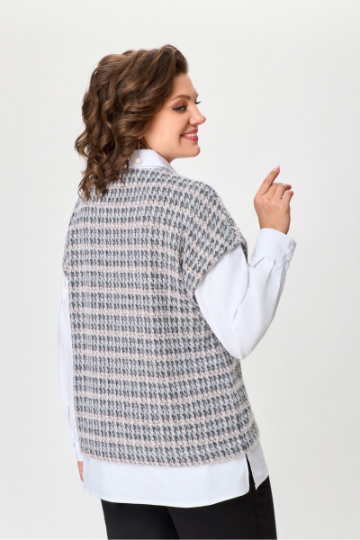 Блуза из текстиля длиной 73 см на каждый день DaLi 7008 серая_с_ белым - фото 2