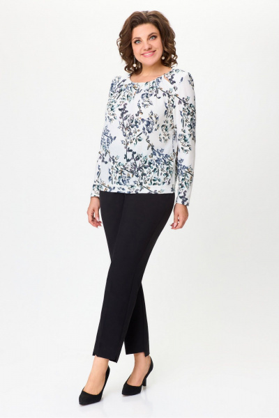 Белая трикотажная блуза длиной 56 см для повседневности DaLi 3701 цветы - фото 4