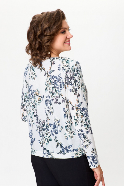 Белая трикотажная блуза длиной 56 см для повседневности DaLi 3701 цветы - фото 2