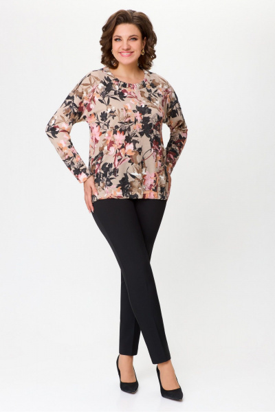 Мультиколорная трикотажная блуза длиной 65 см для hverday DaLi 5733 цветы_капучино - фото 6