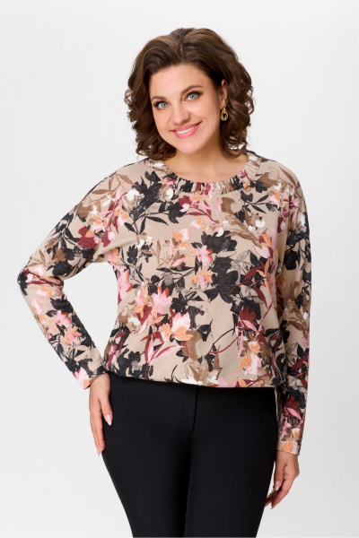 Мультиколорная трикотажная блуза длиной 65 см для hverday DaLi 5733 цветы_капучино - фото 5