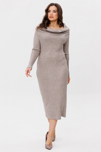 Бежевое трикотажное платье с открытым декольте Fantazia Mod 4948 беж - фото 8