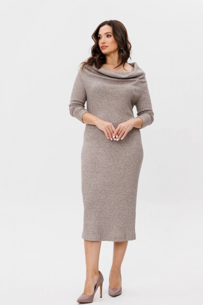 Бежевое трикотажное платье с открытым декольте Fantazia Mod 4948 беж - фото 2