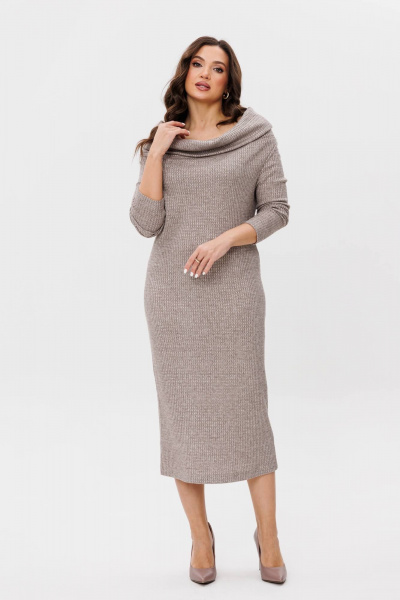 Бежевое трикотажное платье с открытым декольте Fantazia Mod 4948 беж - фото 1