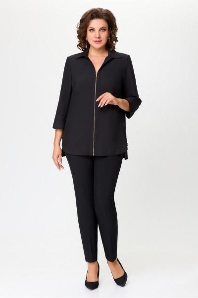 Черная текстильная блуза длиной 75 см для делового образа DaLi 5725 чёрная - фото 6