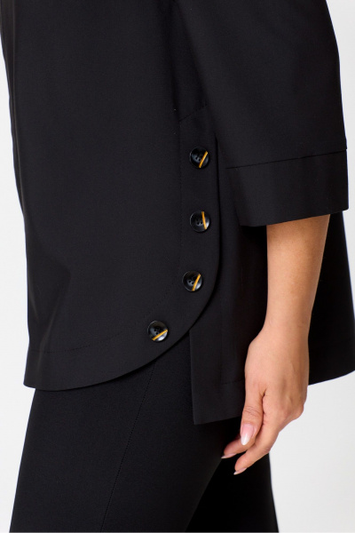 Черная текстильная блуза длиной 75 см для делового образа DaLi 5725 чёрная - фото 5