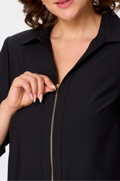 Черная текстильная блуза длиной 75 см для делового образа DaLi 5725 чёрная - фото 3