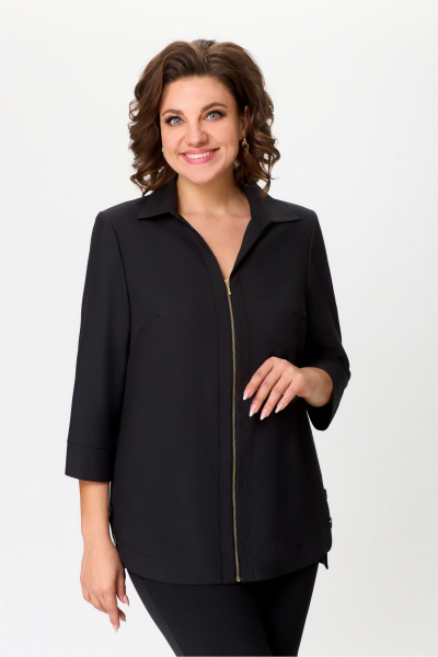 Черная текстильная блуза длиной 75 см для делового образа DaLi 5725 чёрная - фото 1