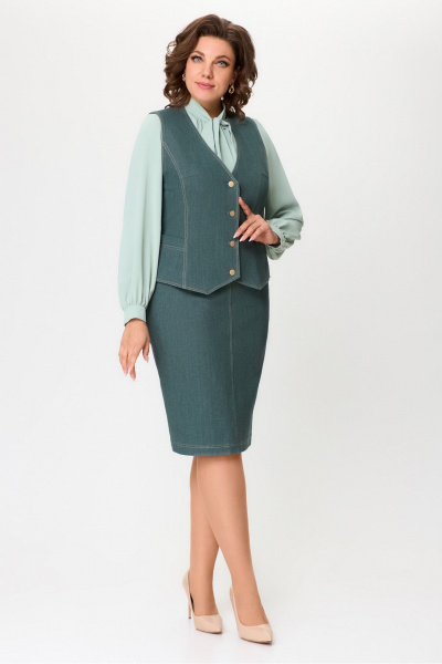 Демисезонный жилет и юбка из текстиля на каждый день DaLi 7005.2 олива - фото 7