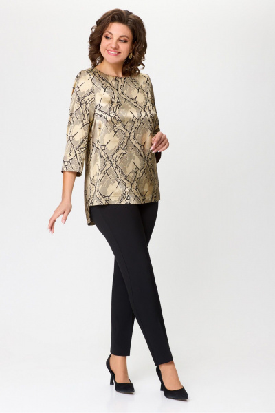 Мультиколор и черная текстильная блуза длиной 73 см DaLi 5735 капучино - фото 5