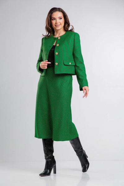 Зеленый костюм из текстиля: жакет и юбка длиной 48-80 см Takka Plus 24-246/2 - фото 9