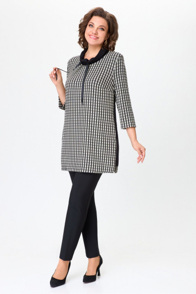 Длинная мультиколор и черная трикотажная туника DaLi 2544А клетка - фото 1