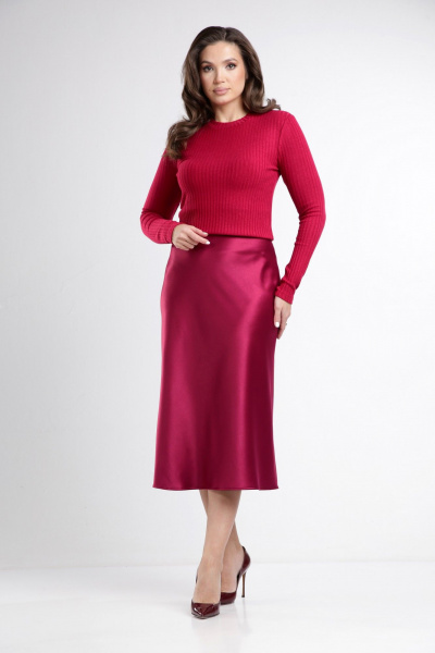 Красный трикотажный лонгслив длиной 50 см для повседневности Takka Plus 24-247 - фото 7