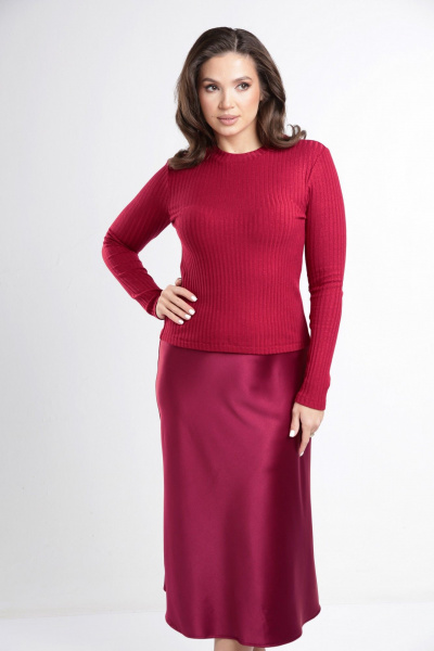 Красный трикотажный лонгслив длиной 50 см для повседневности Takka Plus 24-247 - фото 3