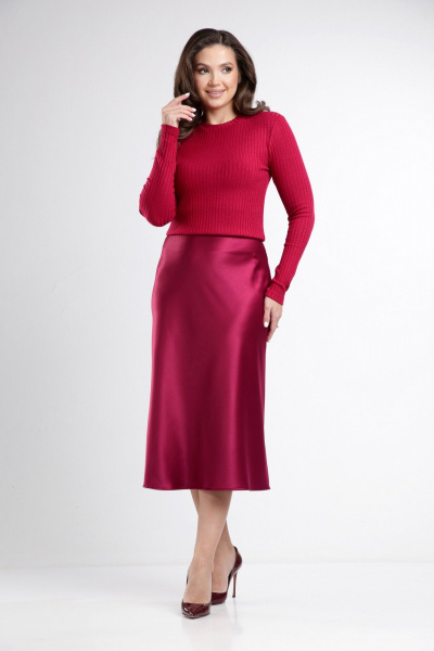 Красная юбка из атласа длиной 80 см для торжественных образов Takka Plus 24-236/4 - фото 5