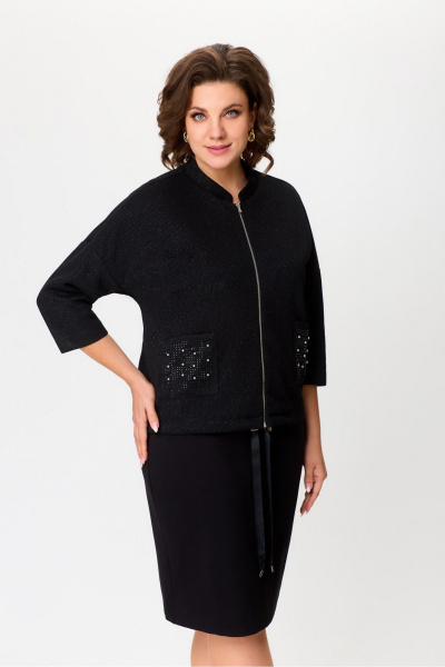 Черный трикотажный костюм блуза и юбка для повседневной носки DaLi 2423 чёрный - фото 5
