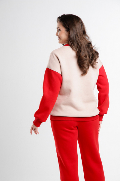 Бежевый и красный трикотажный спортивный костюм свитшот и брюки Takka Plus 24-248 - фото 6
