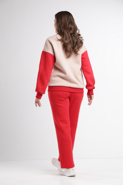 Бежевый и красный трикотажный спортивный костюм свитшот и брюки Takka Plus 24-248 - фото 5