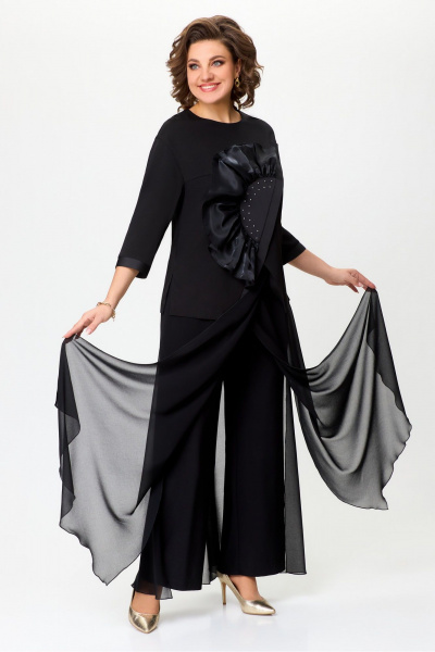 Нарядный костюм из текстиля блуза и широкие брюки DaLi 7012.2 чёрный - фото 2